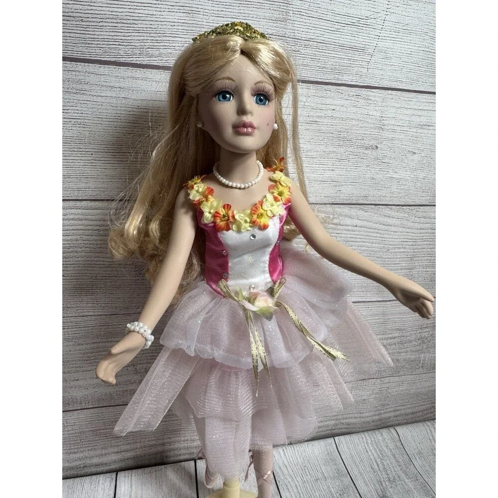 16” Porcelain Doll Ballerina Doll With Stand  NWOB
